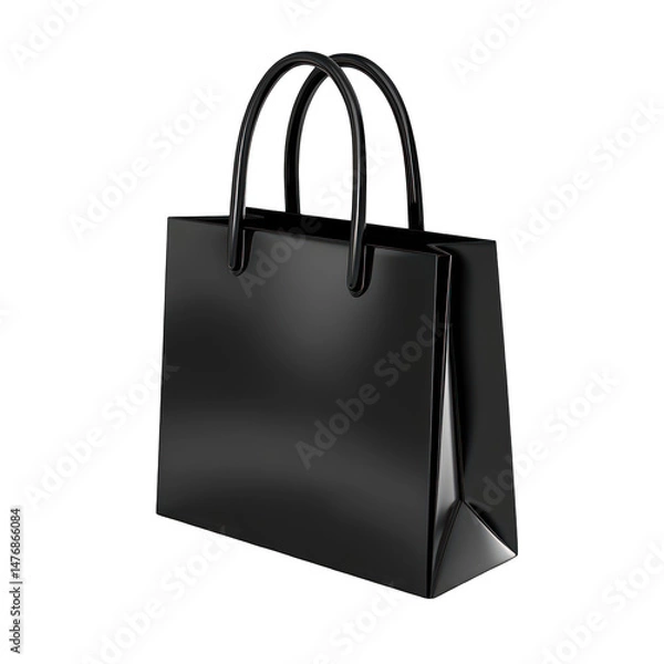 Fototapeta Sleek glossy black shopping bag isolated on white background design element
