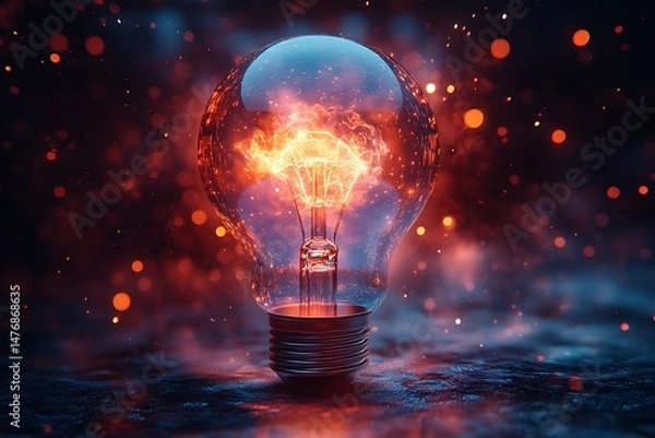 Obraz Bright glowing lightbulb representing innovative ideas and creativity with bokeh effect