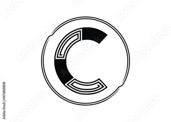 Obraz Letter C Logo with Abstract Stripe Line Pattern