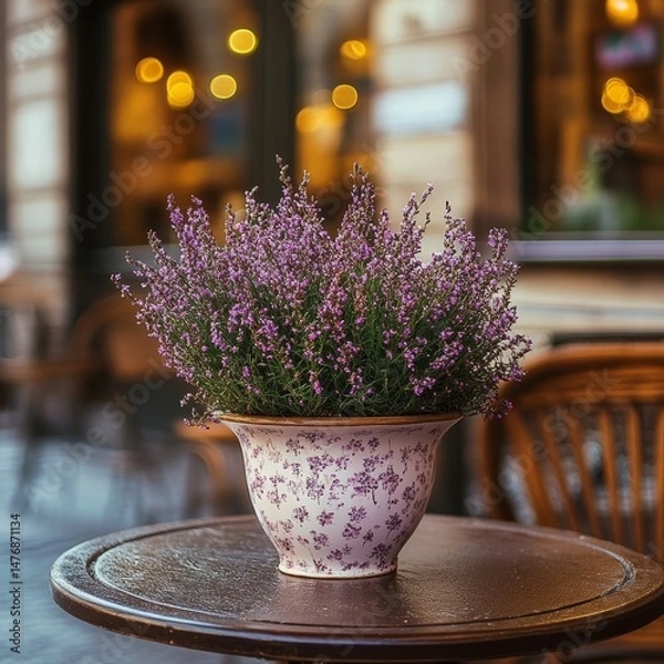 Obraz Heather's pot near a cafe in Europe