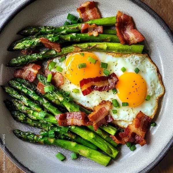 Obraz Asparagus w/ bacon & eggs