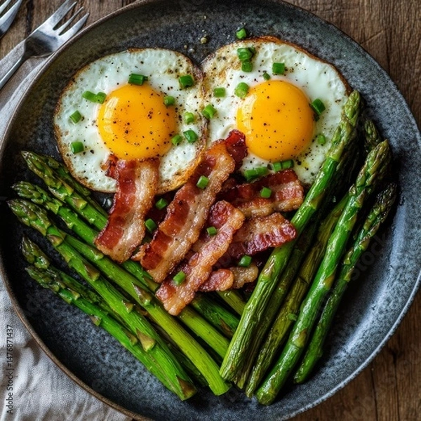 Obraz Asparagus, bacon, and eggs