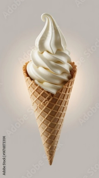 Fototapeta A delicious vanilla ice cream cone with a swirl of rich chocolate offers a sweet and cold summer refreshment