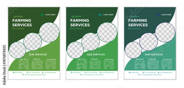 Fototapeta  a bundle of 3 templates agriculture flyer design, in blue color, and modern design,marketing,medical proposal, promotion, advertise, publication and editable vector template design.