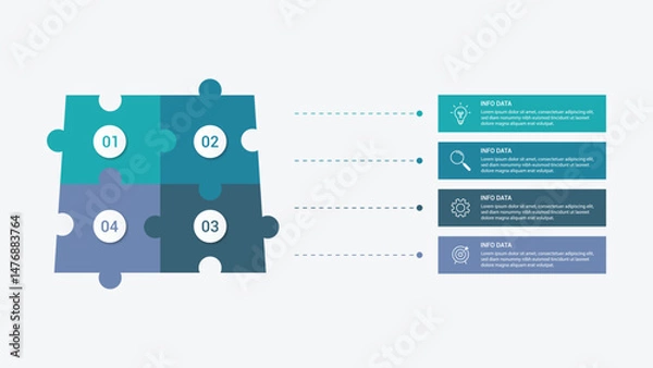 Obraz infographic 4 point stage template with puzzle jigsaw shopping bag with rectangle shape stack for slide presentation vector