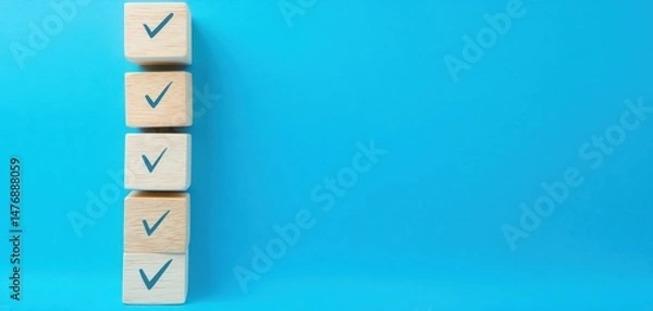 Fototapeta productivity and efficiency with a blue checklist featuring organized blocks and clear checkmarks, enhancing planning, workflow, and mindful time management for successful task completion
