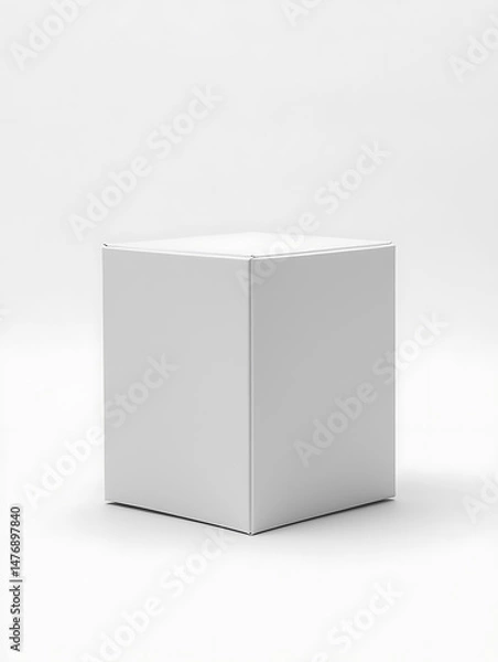 Fototapeta A plain clean white cube sits centered on a white background showcasing its geometric shape with distinct edges.