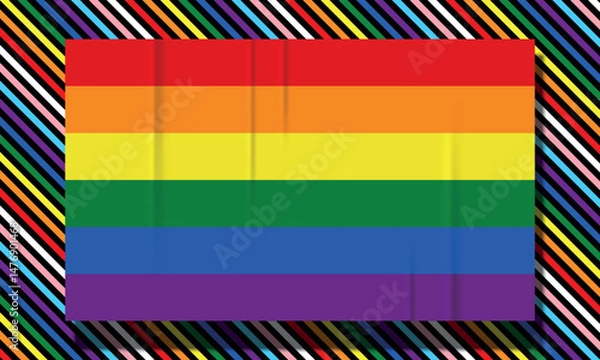 Fototapeta LGBTq rainbow flag banner on striped colorful background vector illustration.