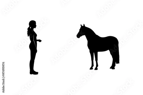 Fototapeta Black vector art illustrates an isolated wild horse silhouette, a mammal often seen on a farm or in nature, distinct from a dog