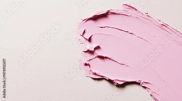 Fototapeta Close-up of smooth pink cosmetic cream or makeup foundation smeared on a soft beige background. Generative AI