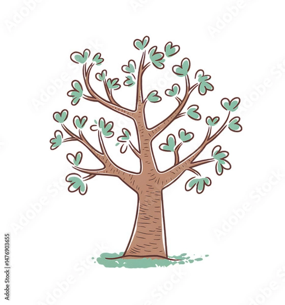 Fototapeta Illustration of a Tree Isolated on Transparent Background. Heart-Shaped Leaf Tree PNG. Tree PNG.