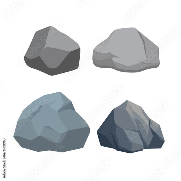 Fototapeta A diverse set of cartoon rocks in smooth and jagged shapes, ideal for nature-themed vector scenes