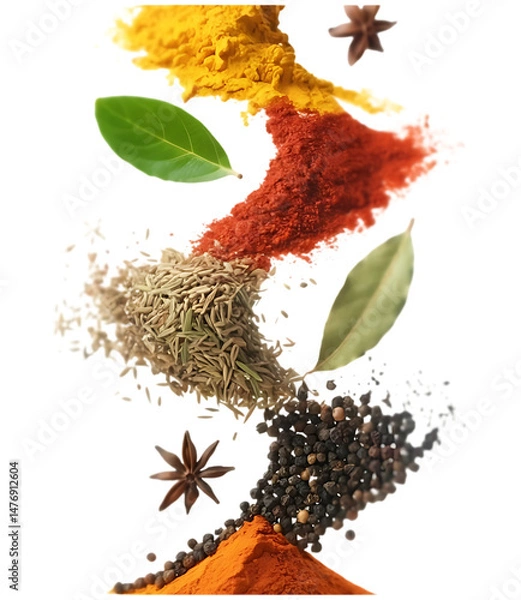 Fototapeta Vibrant Spice Cascade A Photograph Isolated on Transparent Background. Vibrant Spices Masala Falling PNG.