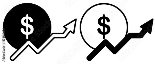 Fototapeta dollar icon with rising arrow, simple flat style, vector illustration symbol sign logo template pictogram, for ui or ux isolated on white for mobile app, editable