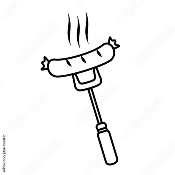 Obraz Grilled sausage on fork icon, flat style pictogram icon for ui or ux mobile app, vector illustration logo symbol design, isolated on white