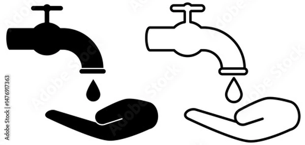 Obraz water faucet icon with hands up, flat style pictogram icon for ui or ux mobile app, vector illustration logo symbol design, isolated on white