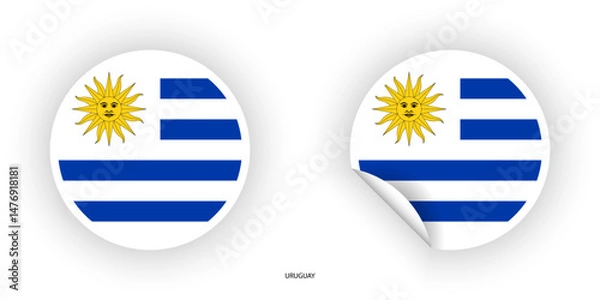 Fototapeta Uruguay sticker flag in circle shape and circle peeled shape on white background. Uruguay flag icon in circular form	
