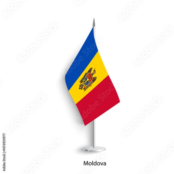 Fototapeta Moldova table flag on light grey background. Moldova desk flag isolated on grey background	