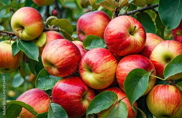 Fototapeta Colorful Apples Nestled Among Green Leaves