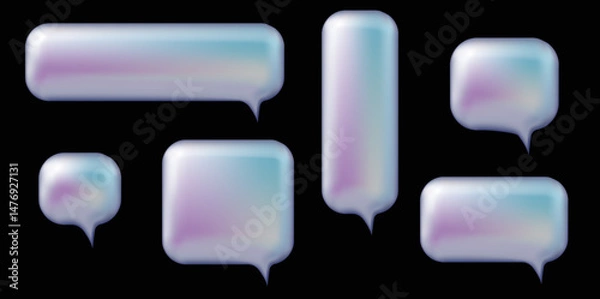 Fototapeta 3d y2k Chrome Speech Bubble set. Realistic vector illustration design. Balloon 3D style of thinking sign symbol. Metal, luxury, glossy, shiny, chat, dialogue, shape template.
