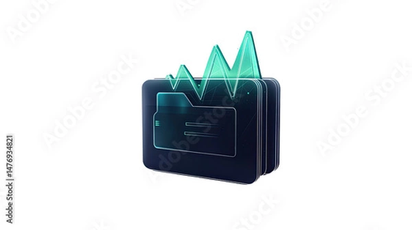 Obraz Digital finance app logo design with document stack and growth chart in turquoise shades isolated on white transparent background