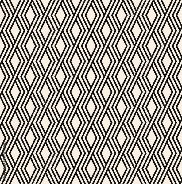 Fototapeta Interwined black striped rhombus seamless pattern on beige background. Repeating monochrome pattern.