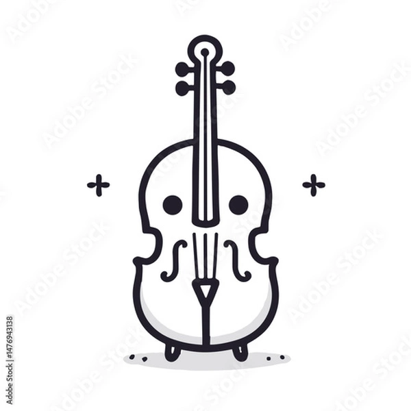 Fototapeta Cartoon violin illustration with smiling face and simple design  