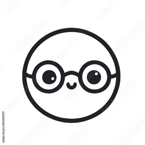 Obraz Cute cartoon character with glasses and a smiling face, icon   