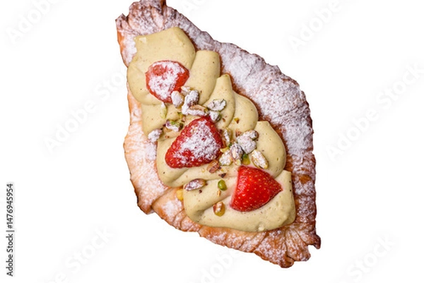 Obraz Food for breakfast sweet strawberry croissants with chocolate filling