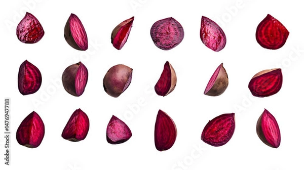 Fototapeta Fresh Beet Slices Arranged in Various Poses for Vibrant Food Photography