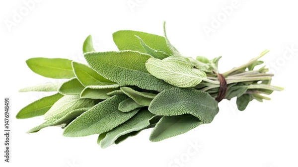 Fototapeta Fresh Sage Herb Isolated on White Background with Clipping Path