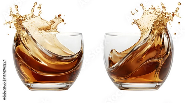 Fototapeta Refreshing Cola Splash in Glass on White Background