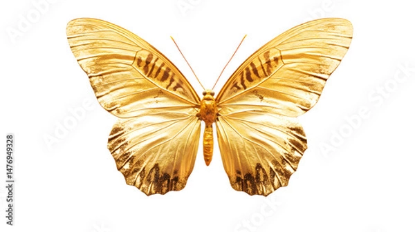 Fototapeta Golden Butterfly Isolated on White Background - Elegant and Vibrant Nature Illustration