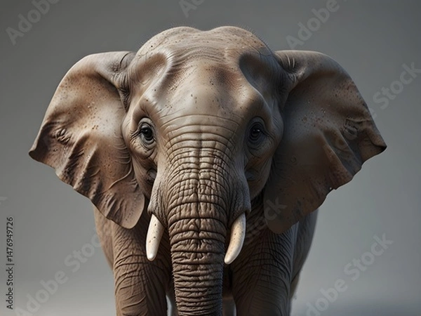 Obraz Portrait of an African elephant with large ears and tusks, showcasing its distinctive wrinkled skin and powerful presence, wildlife conservation concept.