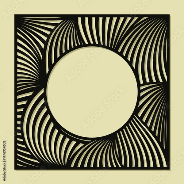 Fototapeta Square frame for photo, mirror, card. Abstract futuristic design with soft waves, geometric lines. Template for plotter laser cutting of paper, wood carving, metal engraving, cnc. Vector illustration.