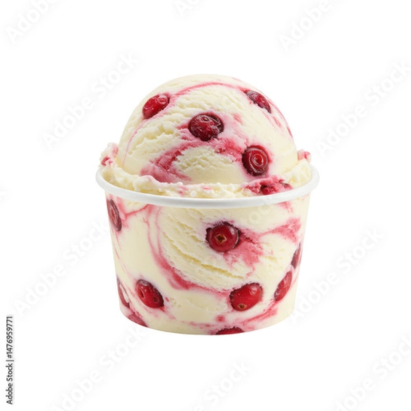 Fototapeta Creamy strawberry swirl ice cream in a cup, showcasing vibrant red fruit pieces
