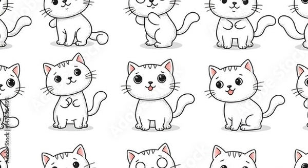Obraz Cute White Kitten Seamless Pattern