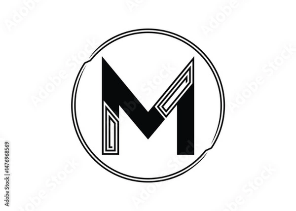 Obraz Letter M Logo with Abstract Stripe Line Pattern