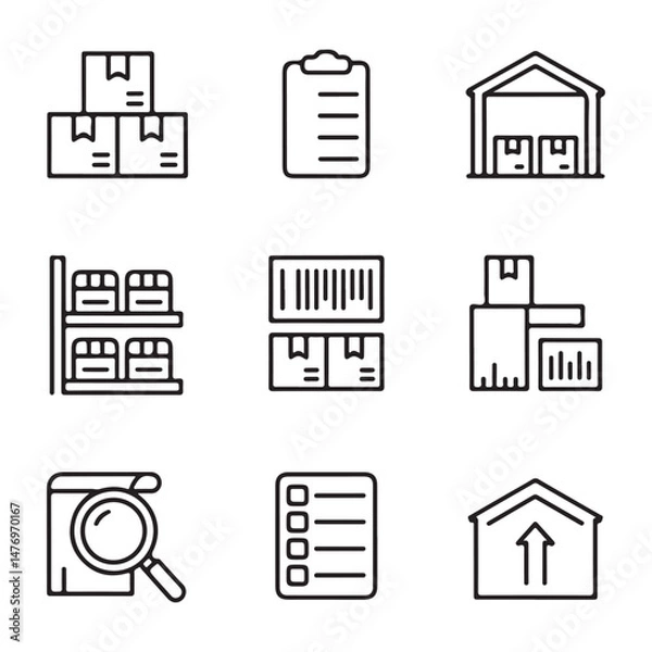 Fototapeta Inventory or stock icons set. Simple Line Icons for Warehouse Management and Inventory
