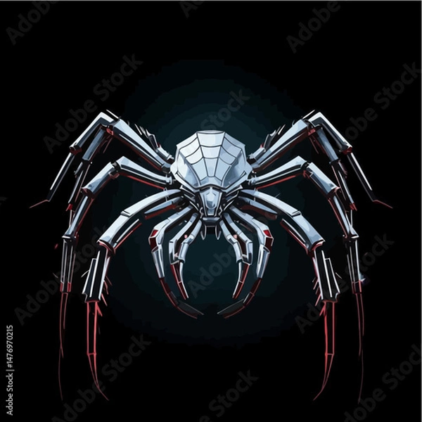 Fototapeta metallic-arachnid-robot-spider-with-glowing-red-accents-cyberpunk-insect-design-futuristic-metallic-spider-cybernetic-creature-with-sharp-details