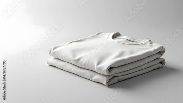 Fototapeta Stack of folded plain white t-shirts on a white background