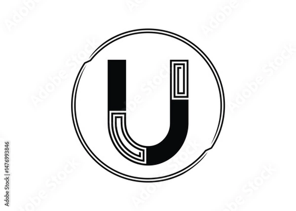 Obraz Letter U Logo with Abstract Stripe Line Pattern