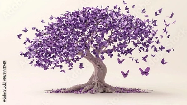 Fototapeta Unique representation of a purple brain tree symbolizing mental health awareness.