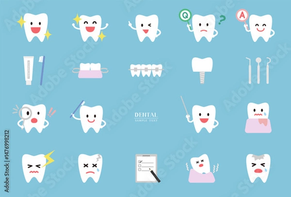 Fototapeta いろいろな表情の歯のアイコン イラスト素材セット / vector eps