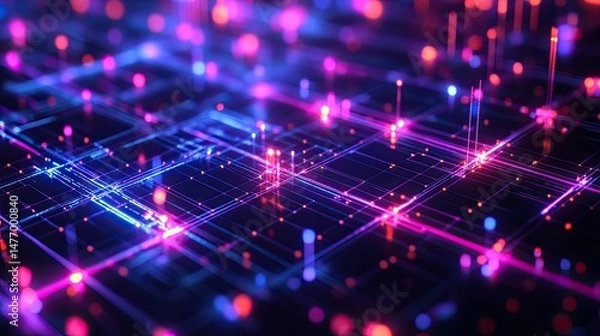 Obraz Glowing network nodes digital abstract art