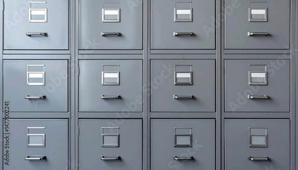 Fototapeta office filing cabinet background, metal texture, neutral gray tones, organized and structured, classic office storage