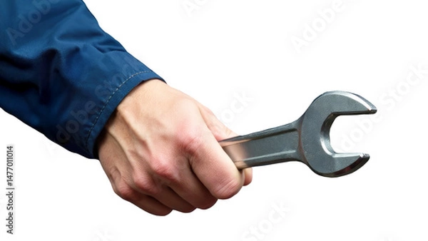 Obraz Close-up Man Hand with wrench, PNG, cut out background. Auto mechanic in car repair