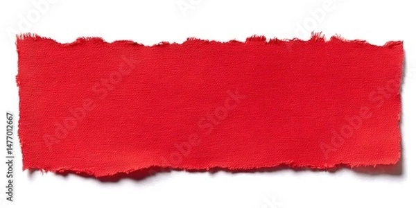 Obraz Red rectangular fabric with torn edges on white background.
