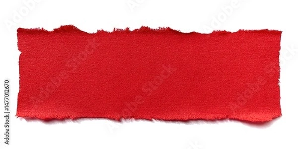 Obraz Red rectangular fabric with torn edges on white background.