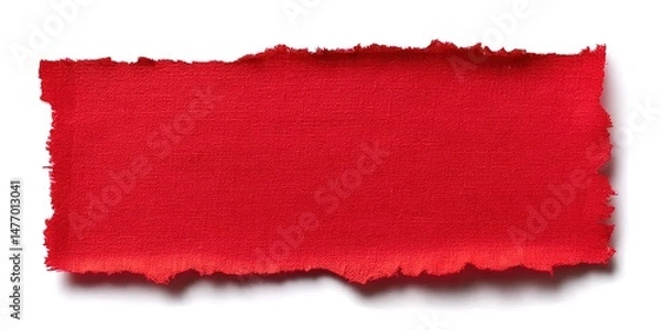 Fototapeta Red rectangular fabric with torn edges on white background.